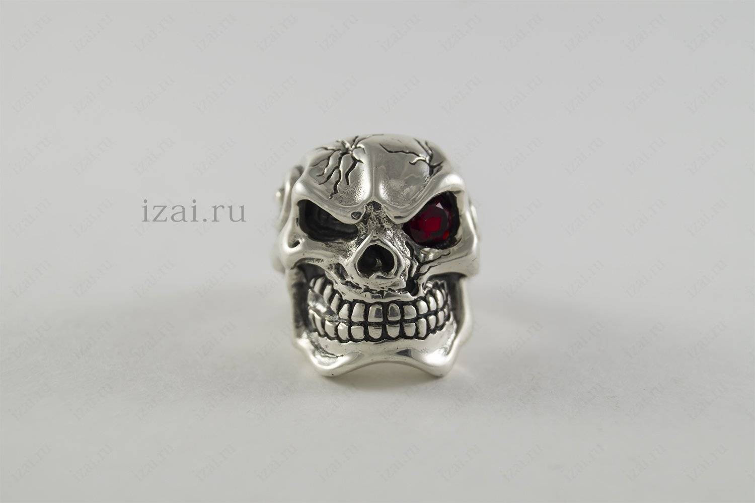 Кольцо череп с камнем. Серебро Золото. izai (2)