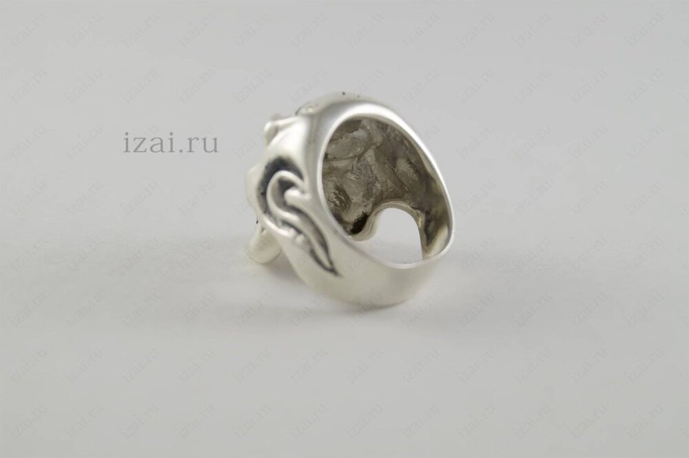 Кольцо череп с камнем. Серебро Золото. izai (1)