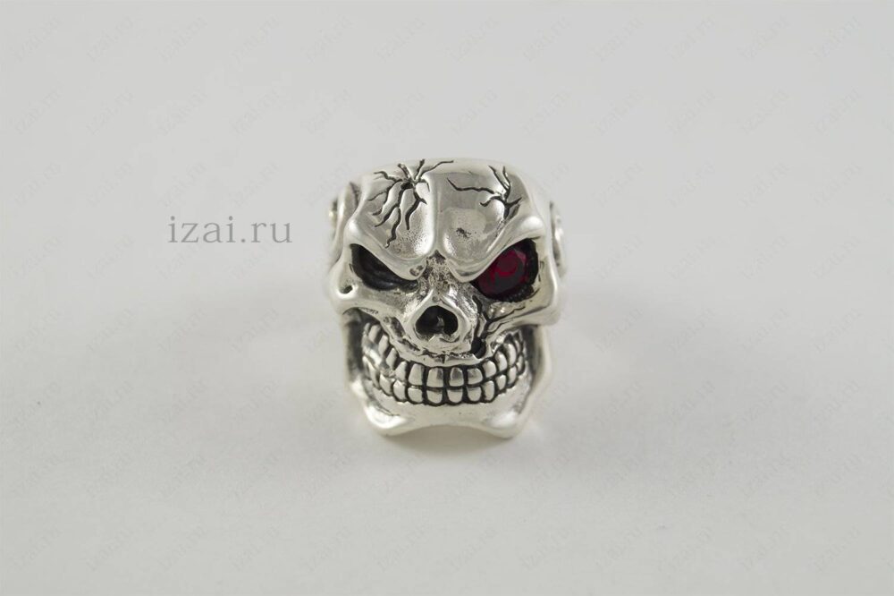 Кольцо череп с камнем. Серебро Золото. izai (1)